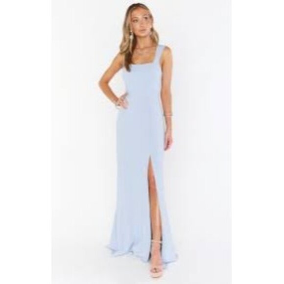 NWOT Show Me Your Mumu Small Light Blue Maxi Square Neckline Front Slit Flowy - Picture 1 of 14